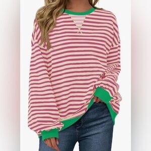 NWOT Pink and Green Striped Women's Top